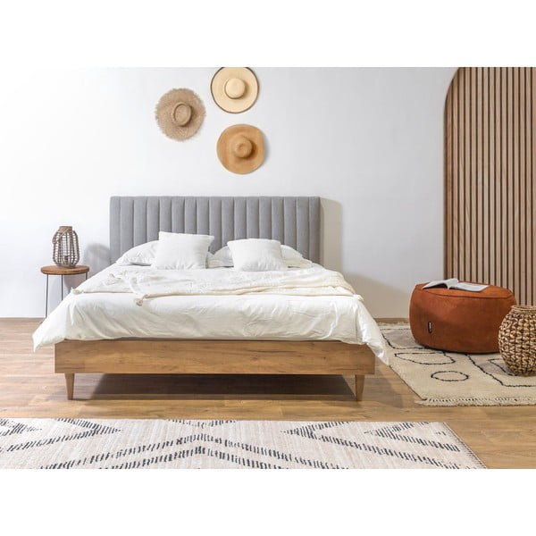 Svetlo siva/naravna zakonska postelja z letvenim dnom 180x200 cm Oceane – Bobochic Paris-image-2