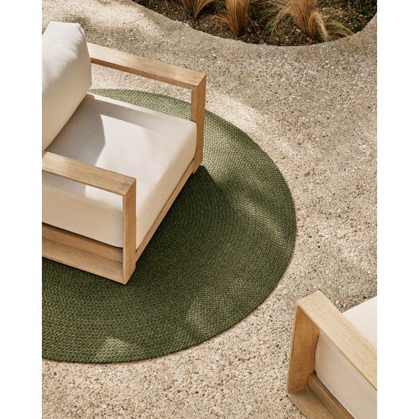 Zelena okrogla notranja in zunanja preproga iz recikliranih vlaken ø 150 cm Despas – Kave Home-image-1