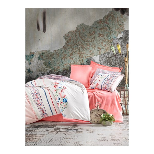 Komplet bombažne posteljnine za zakonsko posteljo z rjuho Zamora, 200 x 220 cm