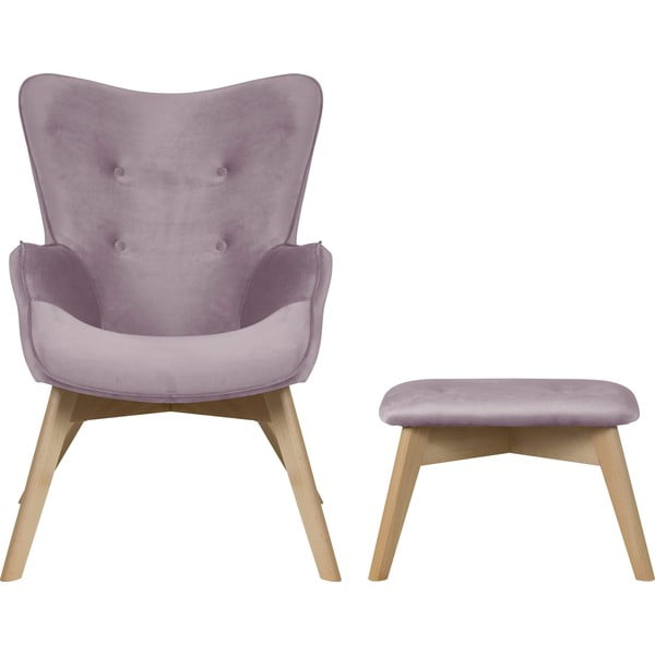 Svetlo vijoličen žameten fotelj z naslonjalom za noge Niko – Ropez-image-2