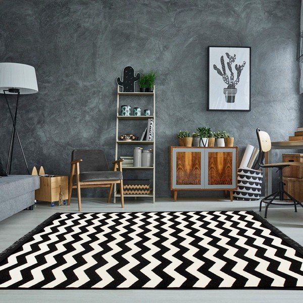 Črno-bela dvostranska preproga Zig Zag, 140 x 215 cm-image-1