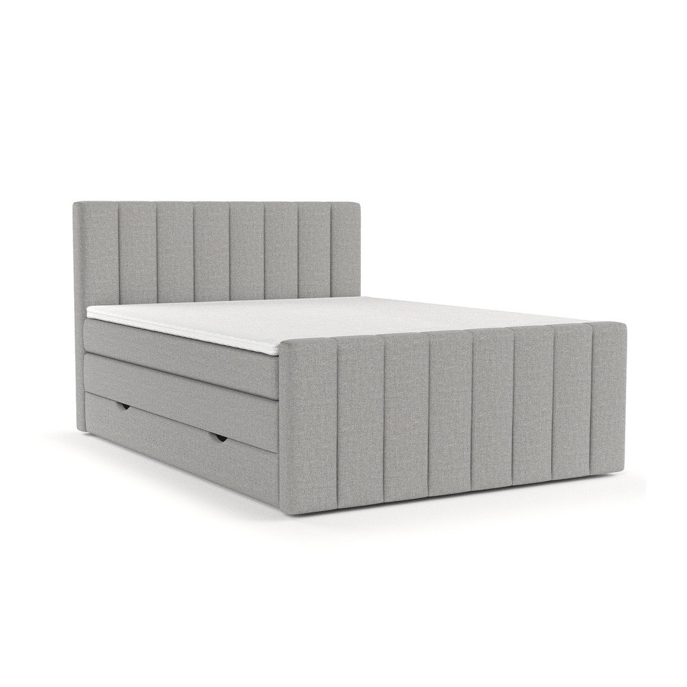 Siva boxspring postelja s prostorom za shranjevanje Ruby