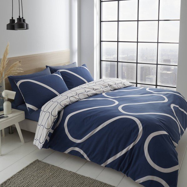 Belo-modra posteljnina 200x135 cm Linear Curve - Catherine Lansfield-image-1
