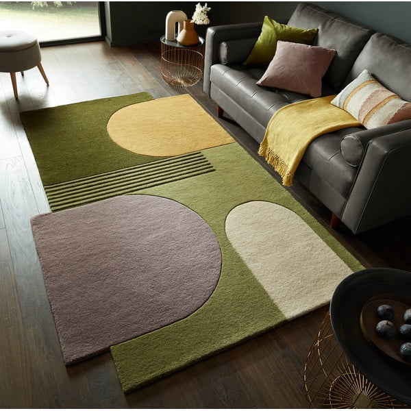 Zelena ročno tkana volnena preproga 150x240 cm Lozenge – Flair Rugs-image-1