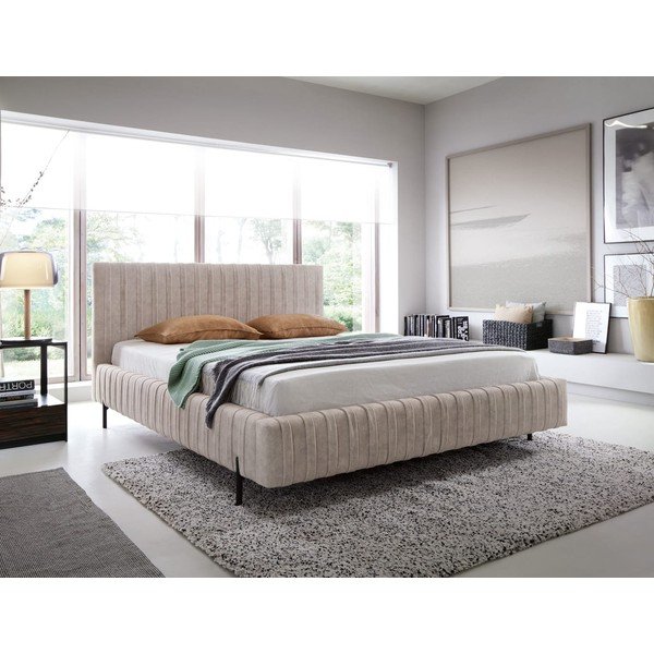 Bež oblazinjena zakonska postelja s prostorom za shranjevanje in z letvenim dnom 160x200 cm Plissa – ELTAP-image-1