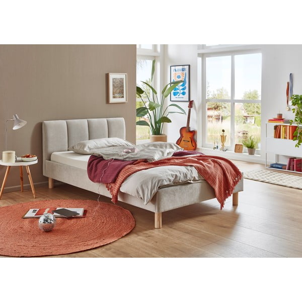 Bež oblazinjena zakonska postelja brez letvenega dna 140x200 cm Joker – Meise Möbel-image-1