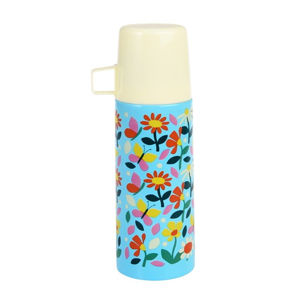 Modro-kremno bela otroška termovka 350 ml Butterfly Garden – Rex London