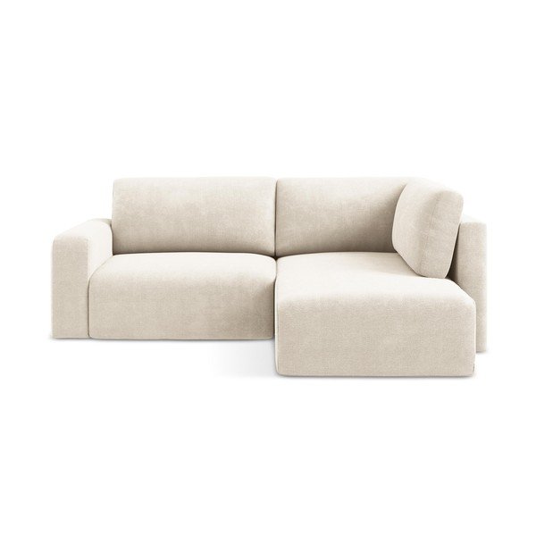 Kremno bela raztegljiva/s prostorom za shranjevanje kotna sedežna garnitura iz šenilje (desni kot/v obliki črke L) Kona – Makamii