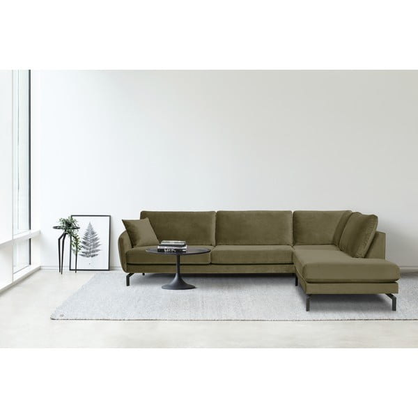 Zelena kotna žametna sedežna garnitura Scandic Magic, desni kot-image-1