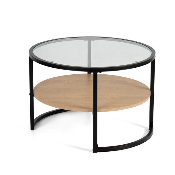 Črna/v naravni barvi okrogla klubska mizica v hrastovem dekorju ø 68 cm Zanu – Bonami Essentials