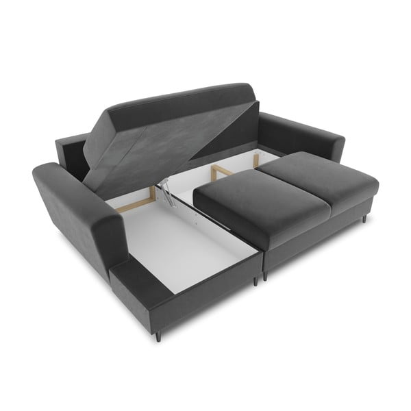 Svetlo siva žametna raztegljiva kotna sedežna garnitura s prostorom za shranjevanje (levi kot/z ležalnikom) Kyoto – Cosmopolitan Design-image-3