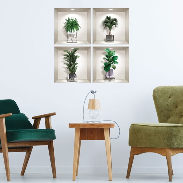Komplet 4 3D stenskih nalepk Ambiance Indoor Plants