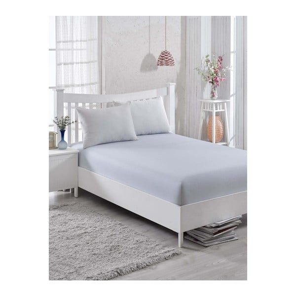 Svetlo modra bombažna elastična rjuha za enojno posteljo Barbra, 100 x 200 cm