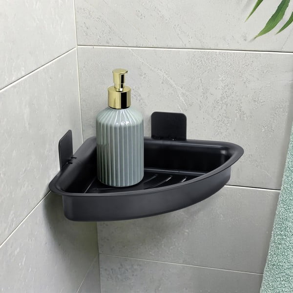 Črna plastična kopalniška polica z namestitvijo brez vrtanja Parma – Allstar-image-1