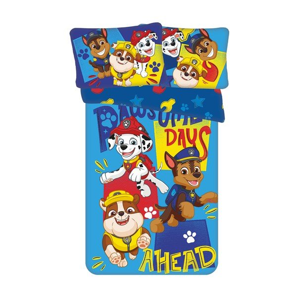 Modra bombažna otroška posteljnina za otroško posteljico 100x135 cm Paw Patrol "Pawsome days ahead" – Jerry Fabrics