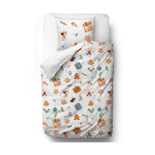 Bela/oranžna enojna posteljnina iz bombažnega satena 140x200 cm Wrapped Surprise – Butter Kings