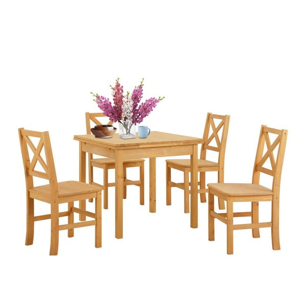 Støraa Marlon jedilna miza in 4 stoli iz borovega lesa