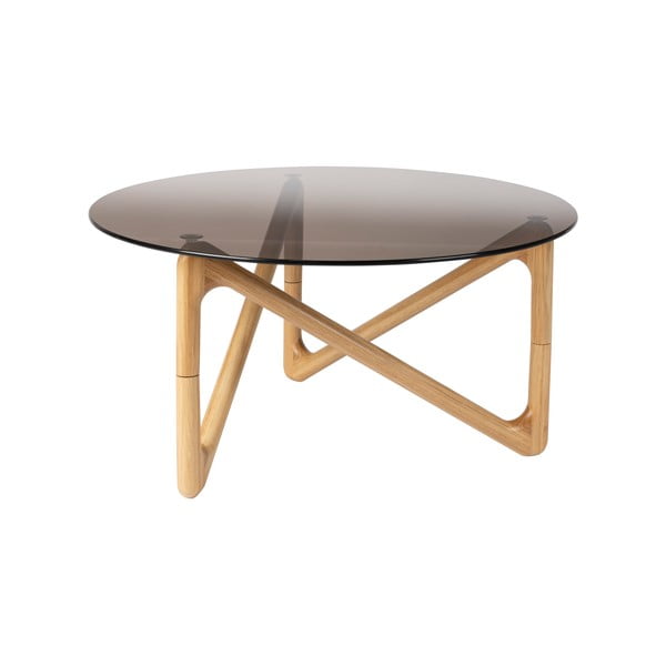 Okrogla mizica s stekleno mizno ploščo v naravni barvi ø 80 cm Naia – Dutchbone
