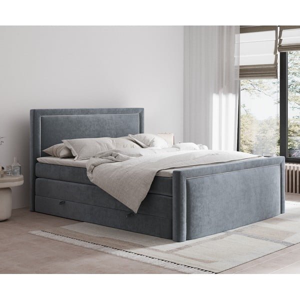Temno siva boxspring postelja s prostorom za shranjevanje 200x200 cm Lavenda – Maison de Rêve-image-1