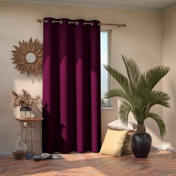 Zatemnitvena zavesa v temno-vijolični AmeliaHome Eyelets Plum, 140 x 245 cm