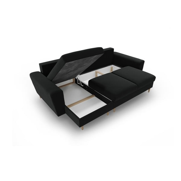 Črna žametna raztegljiva kotna sedežna garnitura s prostorom za shranjevanje Kyoto – Cosmopolitan Design-image-3