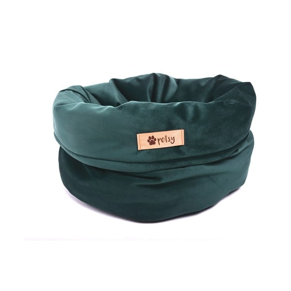 Temno zelena žametna postelja ø 40 cm Basket Royal - Petsy