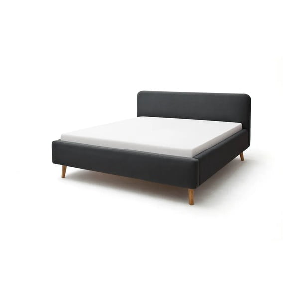 Antracitno siva oblazinjena zakonska postelja s prostorom za shranjevanje z letvenim dnom 140x200 cm Mattis – Meise Möbel