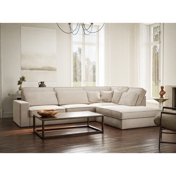 Kremno bela kotna sedežna garnitura iz šenilje (desni kot/v obliki črke L) Kirou – Maison de Rêve-image-1