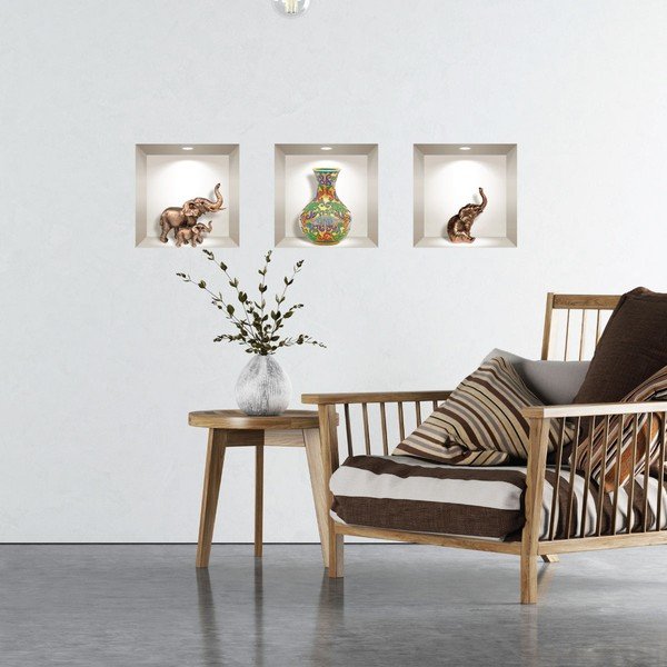 Komplet 3 3D stenskih nalepk Ambiance Elephants-image-1