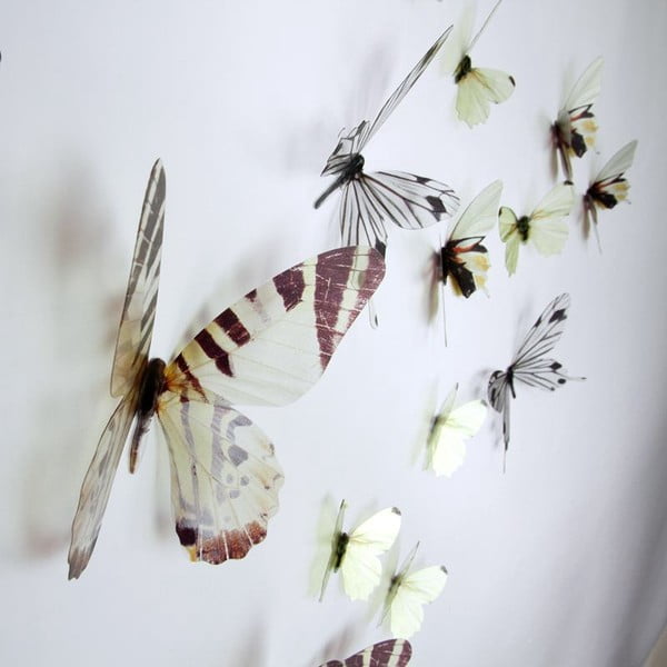 Komplet 18 belih lepilnih 3D nalepk Ambiance Butterflies Chic