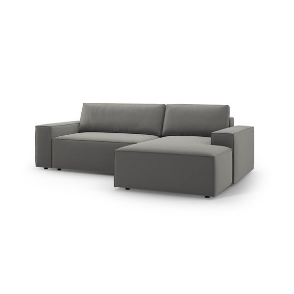 Svetlo siva žametna raztegljiva/s prostorom za shranjevanje kotna sedežna garnitura (desni kot/z ležalnikom) Jodie – Micadoni -image-2