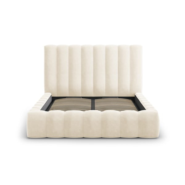 Bež oblazinjena zakonska postelja s prostorom za shranjevanje z letvenim dnom 160x200 cm Kelp - Micadoni Home-image-2