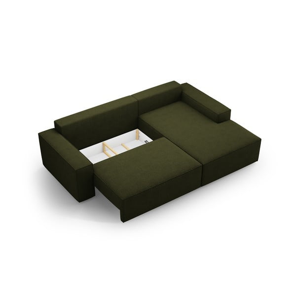 Temno zelena raztegljiva kotna sedežna garnitura iz tkanine bouclé (desni kot) Jodie – Micadoni Home-image-4