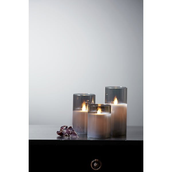 Siva LED sveča iz voska v steklu Star Trading M-Twinkle, višina 15 cm-image-4