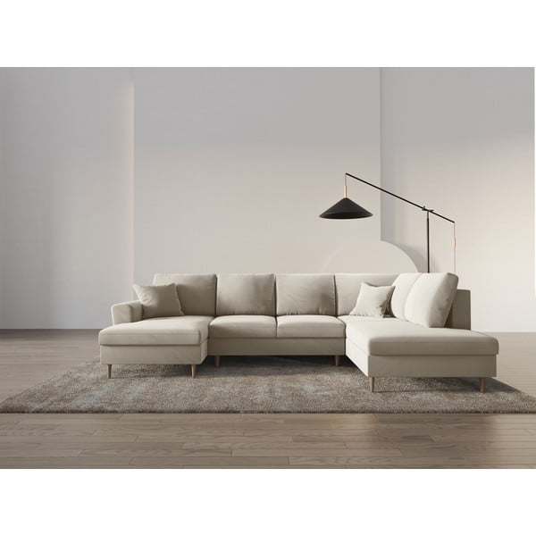 Bež žametna raztegljiva kotna sedežna garnitura s prostorom za shranjevanje (desni kot/v obliki črke "U") Kyoto – Cosmopolitan Design-image-2