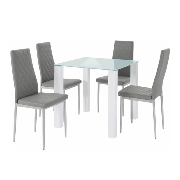 Garnitura mize in 4 sivih stolov Støraa Nara
