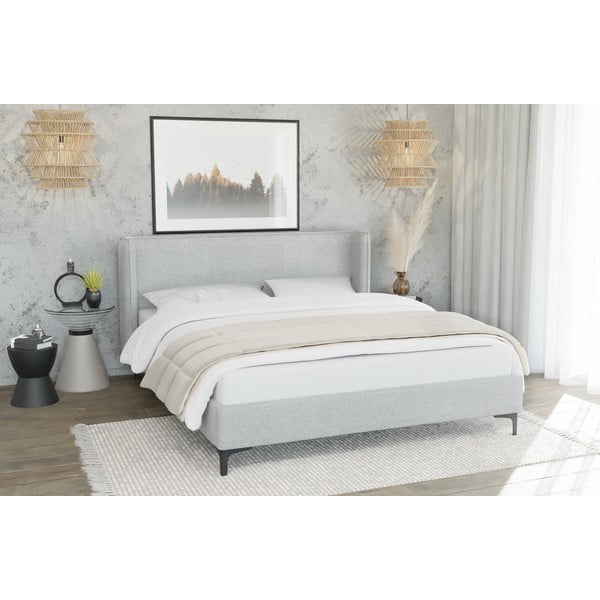 Siva oblazinjena postelja z letvenim dnom 90x200 cm Basti – Ropez-image-1