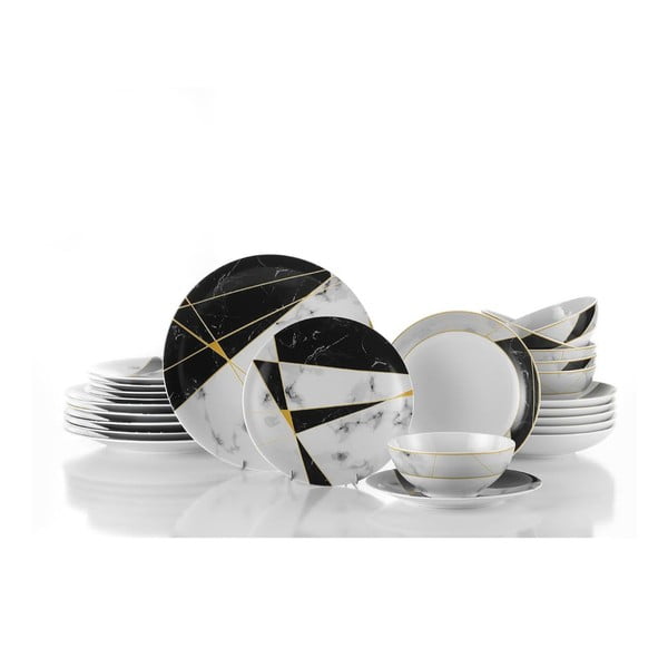 24-delni jedilni set iz porcelana Kütahya Porselen Black/White