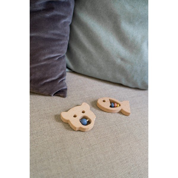 Komplet 2 lesenih grizalnikov z ropotuljico Kindsgut Ring-image-1