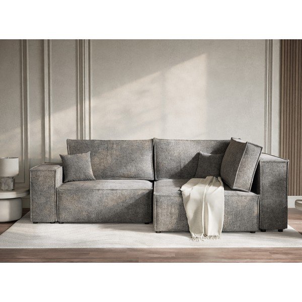 Siva raztegljiva/s prostorom za shranjevanje kotna sedežna garnitura iz šenilje (desni kot/v obliki črke L) Tonga – Maison de Rêve-image-1