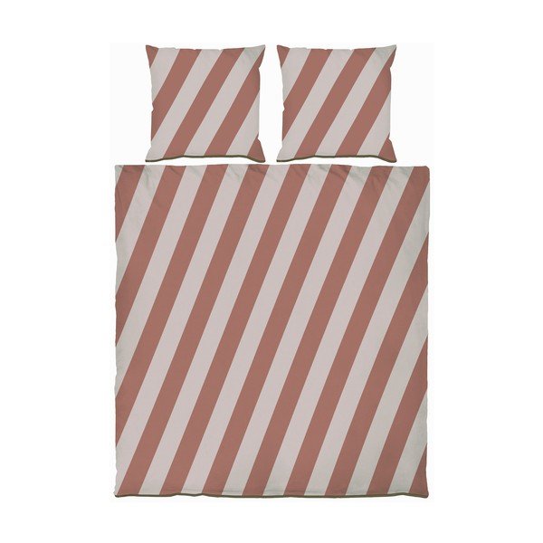 Opečnato oranžna/bež podaljšana posteljnina za zakonsko posteljo iz bombažnega satena 200x220 cm Diagonal – Mette Ditmer Denmark