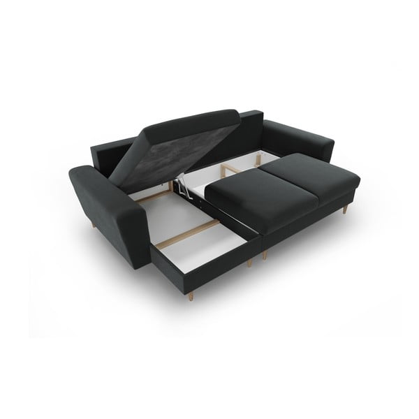 Temno siva žametna raztegljiva kotna sedežna garnitura s prostorom za shranjevanje Kyoto – Cosmopolitan Design-image-3