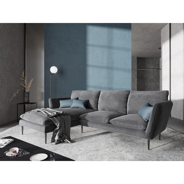 Svetlo siva žametna kotna zofa Mazzini Sofas Akacija, levi kot-image-1