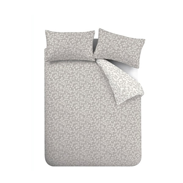 Siva enojna flanelna posteljnina 135x200 cm Grace Floral Leaf – Catherine Lansfield-image-2