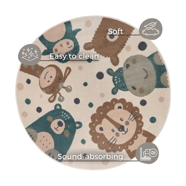 Bež otroška preproga ø 100 cm Animal Party – Hanse Home-image-4