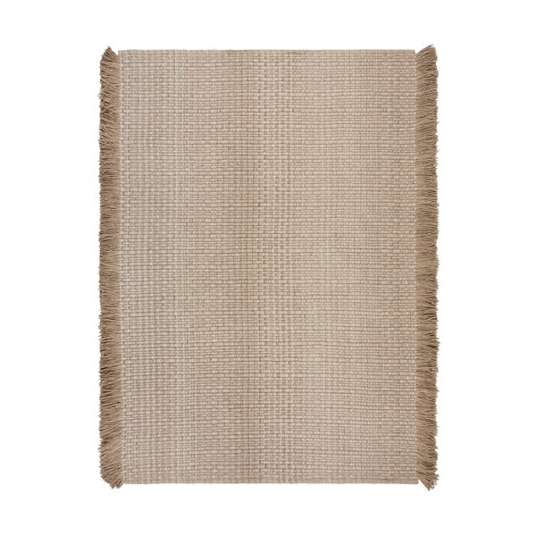 Bež ročno tkana preproga iz mešanice volne 120x170 cm Rene Fringed Ribbed – Flair Rugs