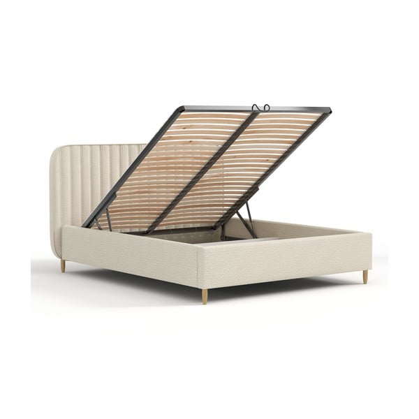 Bež oblazinjena postelja s prostorom za shranjevanje z letvenim dnom 120x200 cm Noto – Maison de Rêve-image-3