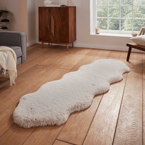 Kremno bel sintetičen tekač 60x180 cm Super Teddy – Think Rugs-image-1
