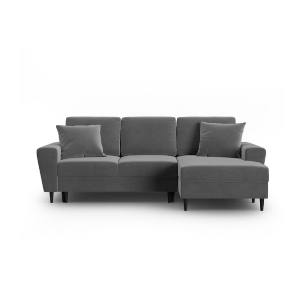 Svetlo siva žametna raztegljiva kotna sedežna garnitura s prostorom za shranjevanje (desni kot/z ležalnikom) Kyoto – Cosmopolitan Design