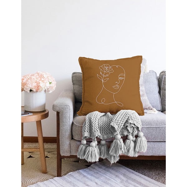 Oranžno-rjava prevleka za vzglavnik iz mešanice bombaža Minimalist Cushion Covers Chenille, 55 x 55 cm-image-2